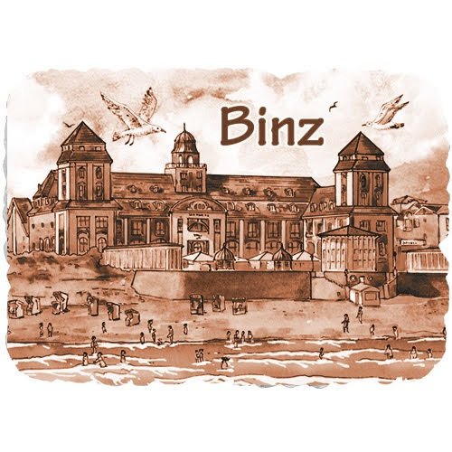 Kühlschrankmagnet Binz / Strand-und Meerblick / Schwarz/Weiß