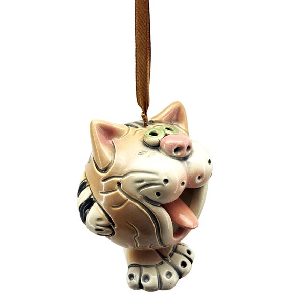 Die Glockenkeramik "Katze mit Zunge" beige 8x9 cm
