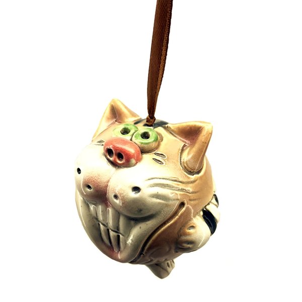 Glockenkeramik "Katze mit Zähnen" beige 8x9 cm