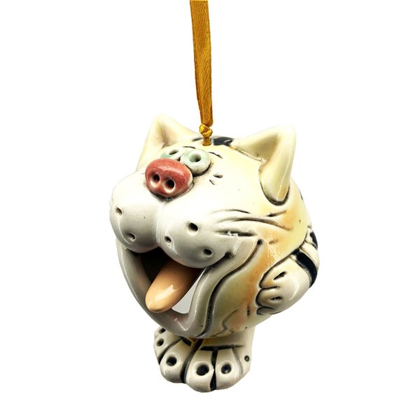 Glocke aus  Keramik "Katze mit Zunge" rot 8x9 cm.