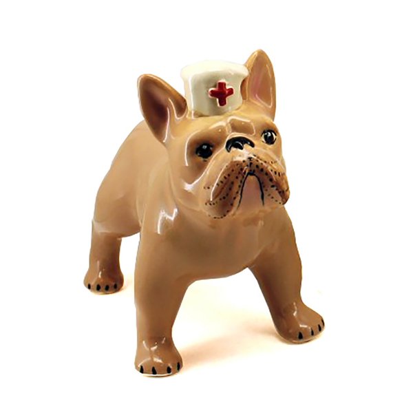 Keramik Figur "Französische Bulldogge/Krankenschwester"