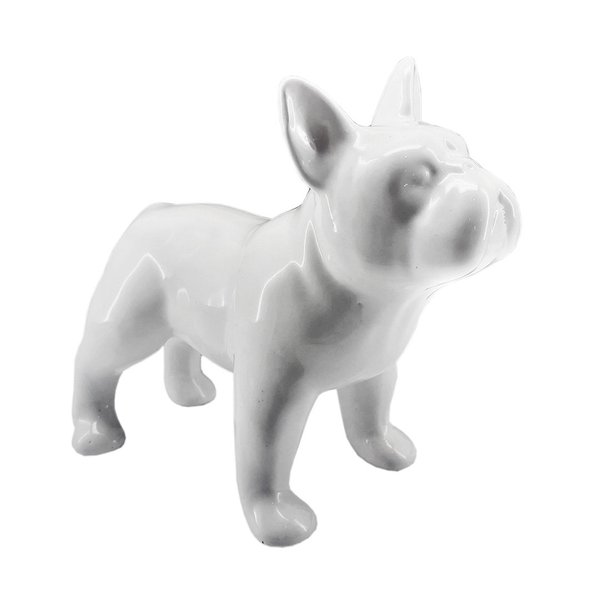 Figur "Französische Bulldogge" stehend weiß 16*15 cm Ton, Keramik
