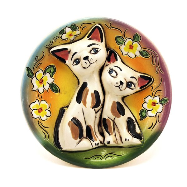 Deko-Wandteller "Katzenpaar" 15 cm Ton, Keramik