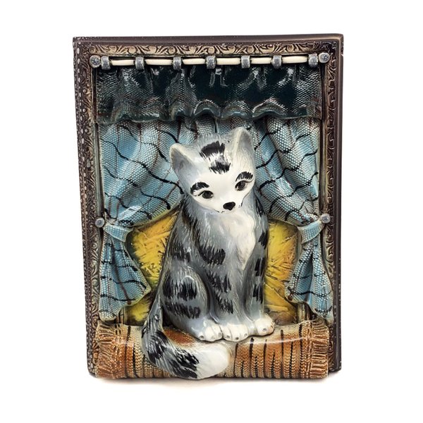 Gemälde "Katze auf der Fensterbank" 24 * 18 cm Ton, Keramik