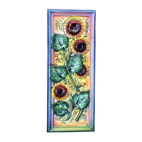 Gemälde "Sonnenblumen" Modellieren 21x54 cm Ton, Keramik