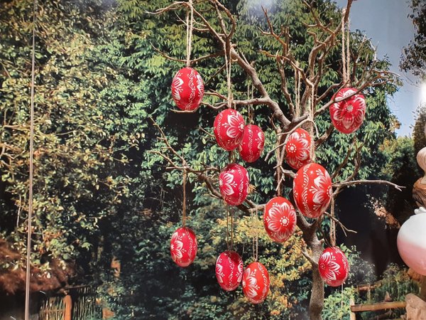 Holz Ostereier Handbemalt mit Aufhänger für draußen.12 Stück (Rot Gemischte Blume)